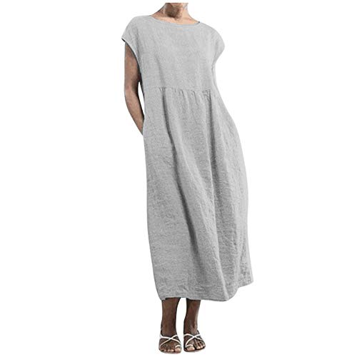 Baumwoll Leinen Maxikleid Damen Retro Kaftan einfarbigem Langes Kleid Ärmelloses Trägerkleid mit O Ausschnitt Patchwork Swing Kleid mit hoher Taille Knöchellanges Kleid Skater Kleid S~5XL Baumwoll Leinen Maxikleid Damen Retro Kaftan einfarbigem Langes Kleid Ärmelloses Trägerkleid mit O Ausschnitt Patchwork Swing Kleid mit hoher Taille Knöchellanges Kleid Skater Kleid S~5XL von Masrin