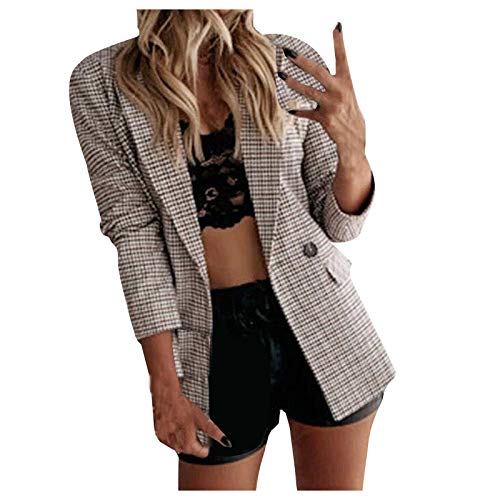 Blazer Damen Anzugjacke Elegante kariert Motiv Anzug Mantel OL Pendler Kostüm EIN-Knopf-Anzugjacken offene Vorderseite Geschäft Büro Jacke Gemütlich Formaler Arbeitsanzug Für Business & Casual von Masrin