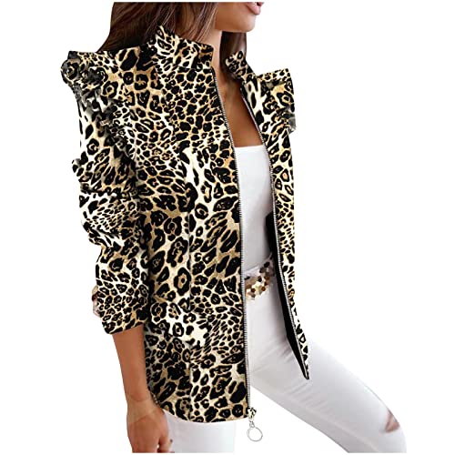 Blazer Damen Business Casual Anzug Anzugjacke mit Leopardenmuster Bürodame Berufskleidung Stehen Langarmshirts Cardigan Bluse mit offenem Reißverschluss Übergangsjacke Wintermantel Winterjacke Blazer Damen Business Casual Anzug Anzugjacke mit Leopardenmuster Bürodame Berufskleidung Stehen Langarmshirts Cardigan Bluse mit offenem Reißverschluss Übergangsjacke Wintermantel Winterjacke von Masrin