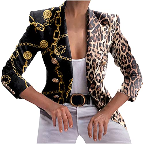 Blazer Damen Business Casual Anzug Bürodame Berufskleidung Anzug Jacke mit Kontrastnähten und Leopardenmuster Mantel mit Umlegekragen und Langen Ärmeln Zweireihige Strickjacken Oberbekleidung Blazer Damen Business Casual Anzug Bürodame Berufskleidung Anzug Jacke mit Kontrastnähten und Leopardenmuster Mantel mit Umlegekragen und Langen Ärmeln Zweireihige Strickjacken Oberbekleidung von Masrin