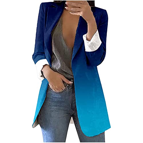 Blazer Damen Business Casual Anzug Mantel Bürodame Anzugjacke Mode Farbverlauf Druck Anzug Knopflose Cardigan Bluse mit offenem Stich Revers Langarm Winterjacke Schmale Strickjacke Übergangsjacke von Masrin