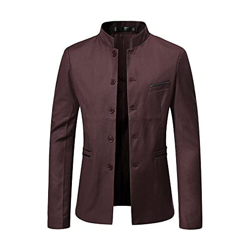 Blazer Herren Anzugjacke mit Stehkragen und Langen Ärmeln Einreiher Anzug Herbst Winter Anzugmantel Formelle Geschäftskleidung Taille zurückziehen Tunika Bluse Für Männer M 5XL von Masrin