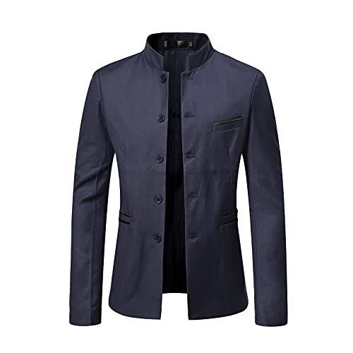 Blazer Herren Anzugjacke mit Stehkragen und Langen Ärmeln Einreiher Anzug Herbst Winter Anzugmantel Formelle Geschäftskleidung Taille zurückziehen Tunika Bluse Für Männer M 5XL von Masrin