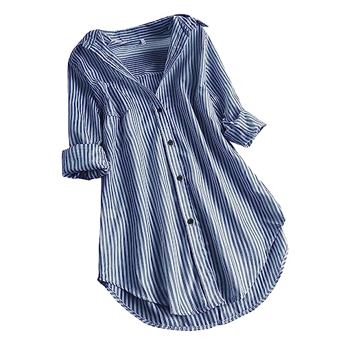 Bluse Damen Modisches Gestreiftem Druck Langarmshirt Umlegekragen Langen Ärmeln Oberteile Button Down Hemden Übergroße Hemdbluse Unregelmäßigem Saum Tunika Tops Plus Size Locker Blusentops S-5XL Bluse Damen Modisches Gestreiftem Druck Langarmshirt Umlegekragen Langen Ärmeln Oberteile Button Down Hemden Übergroße Hemdbluse Unregelmäßigem Saum Tunika Tops Plus Size Locker Blusentops S-5XL von Masrin