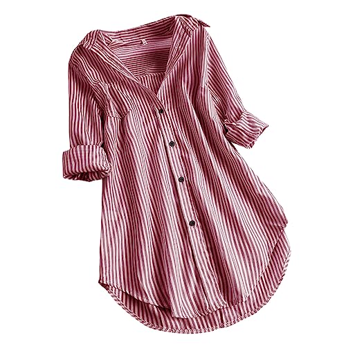 Bluse Damen Modisches Gestreiftem Druck Langarmshirt Umlegekragen Langen Ärmeln Oberteile Button Down Hemden Übergroße Hemdbluse Unregelmäßigem Saum Tunika Tops Plus Size Locker Blusentops S-5XL Bluse Damen Modisches Gestreiftem Druck Langarmshirt Umlegekragen Langen Ärmeln Oberteile Button Down Hemden Übergroße Hemdbluse Unregelmäßigem Saum Tunika Tops Plus Size Locker Blusentops S-5XL von Masrin