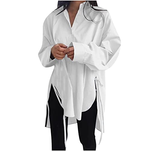 Bluse Damen Oversize Freizeithemd Einfarbiges Longshirt Revers Langarm Blusentops Großen Größen Hemd Tops Asymmetrisches Saum Vorne hinten Hemd Seitlichem Schlitz Urlaubshemd mit Schnürung S-5XL Bluse Damen Oversize Freizeithemd Einfarbiges Longshirt Revers Langarm Blusentops Großen Größen Hemd Tops Asymmetrisches Saum Vorne hinten Hemd Seitlichem Schlitz Urlaubshemd mit Schnürung S-5XL von Masrin
