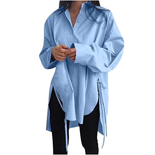 Bluse Damen Oversize Freizeithemd Einfarbiges Longshirt Revers Langarm Blusentops Großen Größen Hemd Tops Asymmetrisches Saum Vorne hinten Hemd Seitlichem Schlitz Urlaubshemd mit Schnürung S-5XL Bluse Damen Oversize Freizeithemd Einfarbiges Longshirt Revers Langarm Blusentops Großen Größen Hemd Tops Asymmetrisches Saum Vorne hinten Hemd Seitlichem Schlitz Urlaubshemd mit Schnürung S-5XL von Masrin