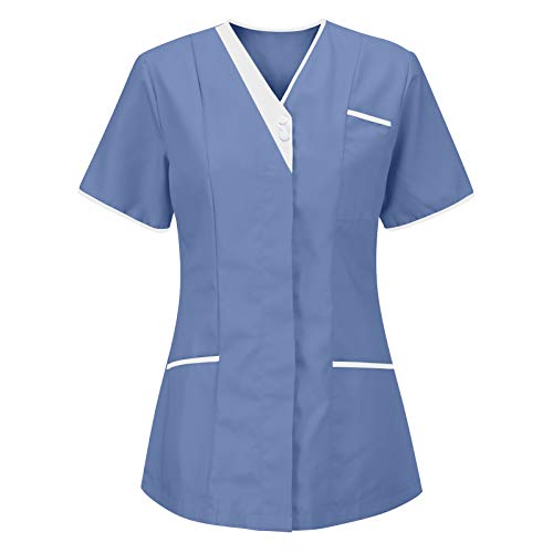 Bluse für Frauen Einfarbiges T Shirt Arbeitsuniform Kurzarm Tops mit V Ausschnitt und Tasche Nähte in Kontrastfarbe Krankenschwester Tunika zum Hineinschlüpfen Krankenschwester medizinische Uniformen von Masrin