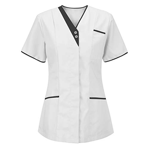 Bluse für Frauen Einfarbiges T Shirt Arbeitsuniform Kurzarm Tops mit V Ausschnitt und Tasche Nähte in Kontrastfarbe Krankenschwester Tunika zum Hineinschlüpfen Krankenschwester medizinische Uniformen von Masrin