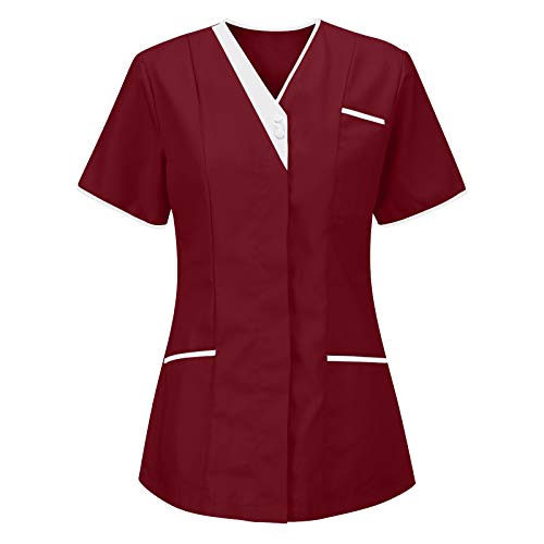 Bluse für Frauen Einfarbiges T Shirt Arbeitsuniform Kurzarm Tops mit V Ausschnitt und Tasche Nähte in Kontrastfarbe Krankenschwester Tunika zum Hineinschlüpfen Krankenschwester medizinische Uniformen Bluse für Frauen Einfarbiges T Shirt Arbeitsuniform Kurzarm Tops mit V Ausschnitt und Tasche Nähte in Kontrastfarbe Krankenschwester Tunika zum Hineinschlüpfen Krankenschwester medizinische Uniformen von Masrin