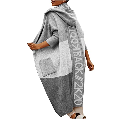 Buchstabendruck auf der Rückseite Lange Strickjacke mit Kapuze für Damen Y2k Strickmantel Knopflos Open Front Jacke Color Block Cardigan Oberteile Herbst Winter Outwear Strickmantel mit Taschen Buchstabendruck auf der Rückseite Lange Strickjacke mit Kapuze für Damen Y2k Strickmantel Knopflos Open Front Jacke Color Block Cardigan Oberteile Herbst Winter Outwear Strickmantel mit Taschen von Masrin