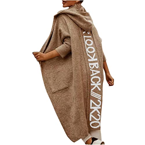 Buchstabendruck auf der Rückseite Lange Strickjacke mit Kapuze für Damen Y2k Strickmantel Knopflos Open Front Jacke Color Block Cardigan Oberteile Herbst Winter Outwear Strickmantel mit Taschen Buchstabendruck auf der Rückseite Lange Strickjacke mit Kapuze für Damen Y2k Strickmantel Knopflos Open Front Jacke Color Block Cardigan Oberteile Herbst Winter Outwear Strickmantel mit Taschen von Masrin