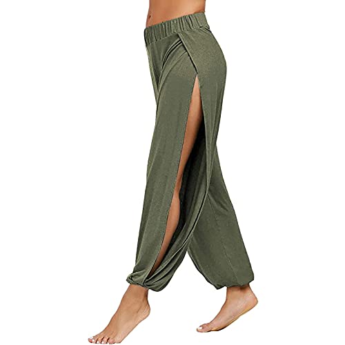 Caprihose Damen Hose Sexy Einfarbige Aushöhlen Lang Hose Baumwoll Leinen Sommerhose mit Elastischem Bund Yogahose Weitem Bein Hosen Long geschnittene Hosen Tanzhose Wanderhose Chinohose von Masrin