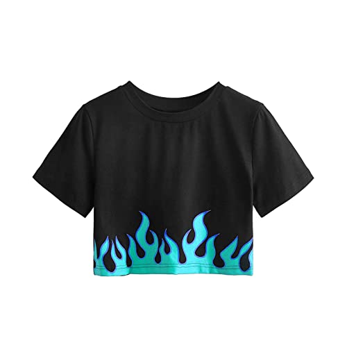 Crop Tops Damen Bauchfreies Oberteile Kurzes T-Shirt Sexy Bluse mit Flammendruck Heißes Mädchen Tanz Shirt Kurzärmlige/ärmellose Sommer Top mit Rundhals Basic Shirt Rückenfrei Streetwear Crop Tops Damen Bauchfreies Oberteile Kurzes T-Shirt Sexy Bluse mit Flammendruck Heißes Mädchen Tanz Shirt Kurzärmlige/ärmellose Sommer Top mit Rundhals Basic Shirt Rückenfrei Streetwear von Masrin