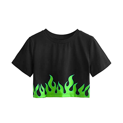 Crop Tops Damen Bauchfreies Oberteile Kurzes T-Shirt Sexy Bluse mit Flammendruck Heißes Mädchen Tanz Shirt Kurzärmlige/ärmellose Sommer Top mit Rundhals Basic Shirt Rückenfrei Streetwear Crop Tops Damen Bauchfreies Oberteile Kurzes T-Shirt Sexy Bluse mit Flammendruck Heißes Mädchen Tanz Shirt Kurzärmlige/ärmellose Sommer Top mit Rundhals Basic Shirt Rückenfrei Streetwear von Masrin