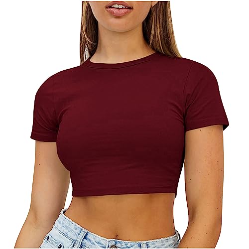 Crop Tops Damen Bauchfreies Oberteile Kurzes T-Shirt Sexy Bluse mit Flammendruck Heißes Mädchen Tanz Shirt Kurzärmlige/ärmellose Sommer Top mit Rundhals Basic Shirt Rückenfrei Streetwear von Masrin