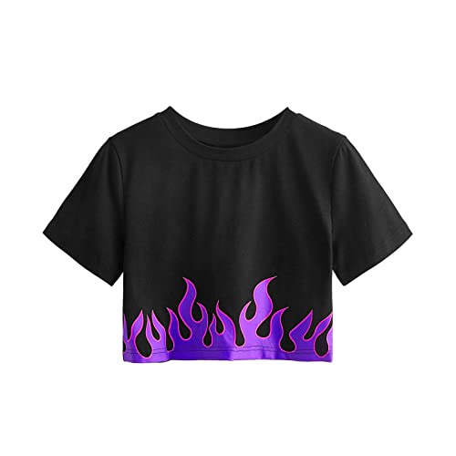 Crop Tops Damen Bauchfreies Oberteile Kurzes T-Shirt Sexy Bluse mit Flammendruck Heißes Mädchen Tanz Shirt Kurzärmlige/ärmellose Sommer Top mit Rundhals Basic Shirt Rückenfrei Streetwear Crop Tops Damen Bauchfreies Oberteile Kurzes T-Shirt Sexy Bluse mit Flammendruck Heißes Mädchen Tanz Shirt Kurzärmlige/ärmellose Sommer Top mit Rundhals Basic Shirt Rückenfrei Streetwear von Masrin