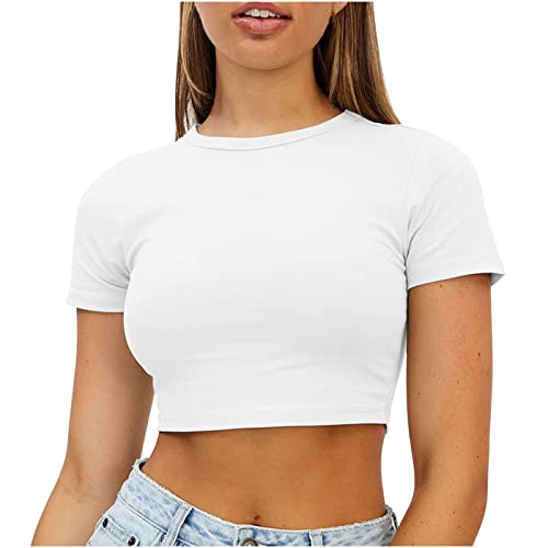 Crop Tops Damen Kurze Bauchfreies Oberteile Sexy einfarbige Bauchnabel T-Shirt Kurzärmliges Basic Shirt mit Rundhalsausschnitt Sommer Tops Heiße Mädchen Tanz Shirt Sportshirt Laufshirt Crop Tops Damen Kurze Bauchfreies Oberteile Sexy einfarbige Bauchnabel T-Shirt Kurzärmliges Basic Shirt mit Rundhalsausschnitt Sommer Tops Heiße Mädchen Tanz Shirt Sportshirt Laufshirt von Masrin