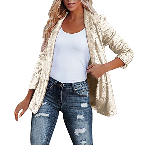 Damen Anzugjacke Blazer Glänzend Paillette Anzug Mantel Business Bürojacke EIN-Knopf Anzugjacken offene Vorderseite Herbstjacke Schlanke Passform Bürodame Arbeitskleidung Für Party Club von Masrin