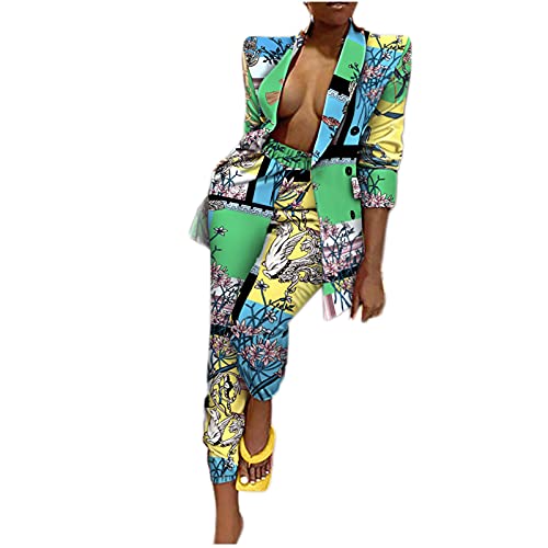 Damen Blazer Zweiteiler Fashion Leopard Blumendruck Anzug Set Langarm Anzugjacke mit Revers + Hose mit elastischer Taille und hoher Taille Business Casual Anzug Partykleidung Damen Blazer Zweiteiler Fashion Leopard Blumendruck Anzug Set Langarm Anzugjacke mit Revers + Hose mit elastischer Taille und hoher Taille Business Casual Anzug Partykleidung von Masrin