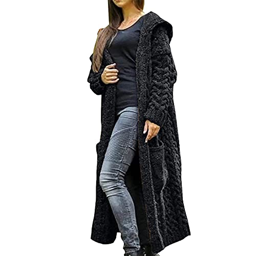 Damen Pullover Strickjacke Lässiger einfarbiger Strickmantel mit Kapuze Knöchellanger Langer Hoodie mit Langen Ärmeln und Taschen Knopflose locker sitzende Oberbekleidung Damen Pullover Strickjacke Lässiger einfarbiger Strickmantel mit Kapuze Knöchellanger Langer Hoodie mit Langen Ärmeln und Taschen Knopflose locker sitzende Oberbekleidung von Masrin