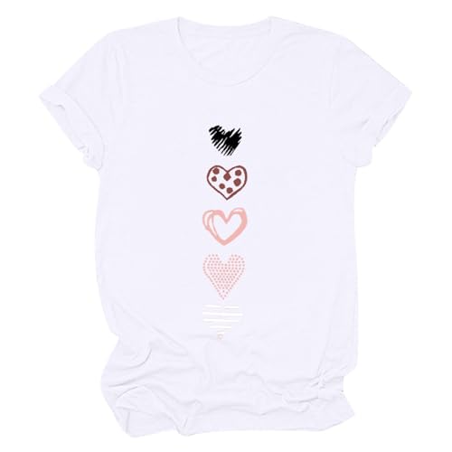 Damen T Shirt Lässige Oberteile mit Herz Grafiken Paar Tee Tops Valentinstagsgeschenk für sie Kurzarm Pullover mit Rundhalsausschnitt Basic All Match Tunika Bluse von Masrin