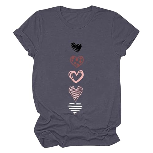 Damen T Shirt Lässige Oberteile mit Herz Grafiken Paar Tee Tops Valentinstagsgeschenk für sie Kurzarm Pullover mit Rundhalsausschnitt Basic All Match Tunika Bluse von Masrin