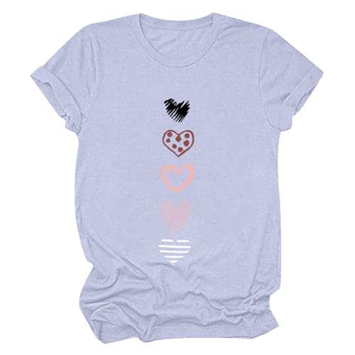 Damen T Shirt Lässige Oberteile mit Herz Grafiken Paar Tee Tops Valentinstagsgeschenk für sie Kurzarm Pullover mit Rundhalsausschnitt Basic All Match Tunika Bluse von Masrin