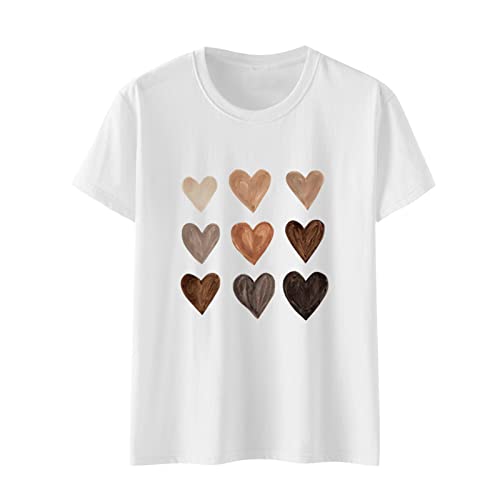 Damen T Shirt Lässige Oberteile mit Herz Grafiken Paar Tee Tops Valentinstagsgeschenk für sie Kurzarm Pullover mit Rundhalsausschnitt Basic All Match Tunika Bluse von Masrin