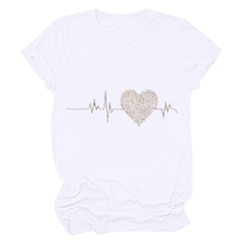 Damen T Shirt Lässige Oberteile mit Herz Grafiken Paar Tee Tops Valentinstagsgeschenk für sie Kurzarm Pullover mit Rundhalsausschnitt Basic All Match Tunika Bluse von Masrin