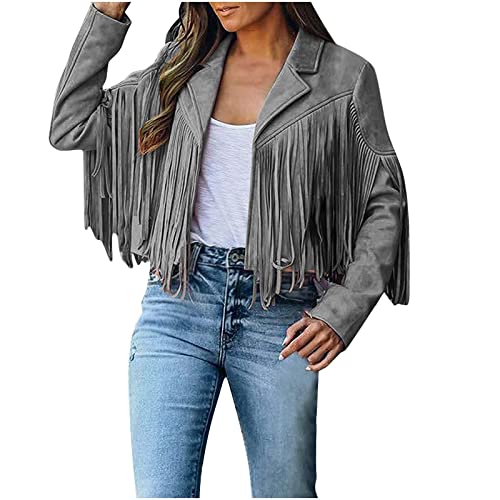 Fransenmantel Damen Mantel im Cowboy Stil Jacke aus Wildlederimitat Langarm Cardigan Mantel mit Quasten Motorradjacke Übergangsmantel Übergangsjacke Winterjacken Trench Coat Wintermantel Fransenmantel Damen Mantel im Cowboy Stil Jacke aus Wildlederimitat Langarm Cardigan Mantel mit Quasten Motorradjacke Übergangsmantel Übergangsjacke Winterjacken Trench Coat Wintermantel von Masrin