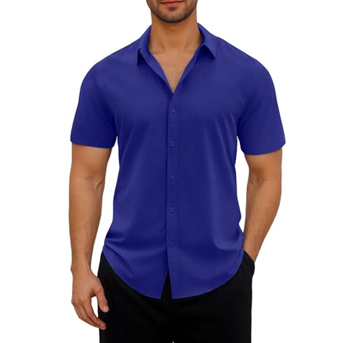 Hemd Herren Kurzarm Freizeithemd Sommer Bügelfrei Kurzarmhemd Business Herrenhemden Atmungsaktiv Oberteile Leichte Sommerhemd Casual Strandhemd Casual Urlaub Shirt Regular Fit Hemden für Männer von Masrin