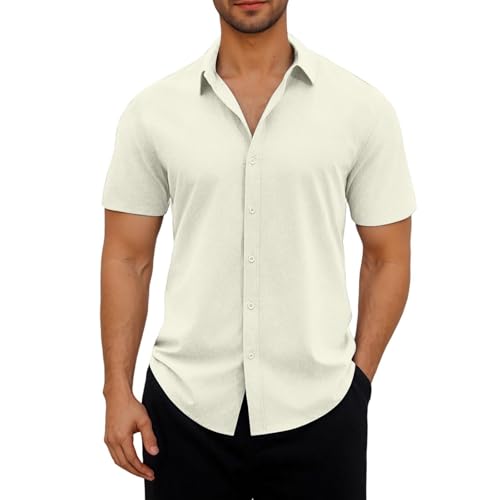 Hemd Herren Kurzarm Freizeithemd Sommer Bügelfrei Kurzarmhemd Business Herrenhemden Atmungsaktiv Oberteile Leichte Sommerhemd Casual Strandhemd Casual Urlaub Shirt Regular Fit Hemden für Männer von Masrin