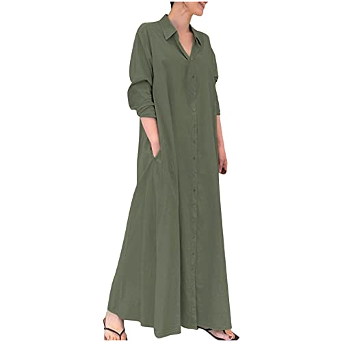 Hemdblusenkleid für Damen Einfarbiges Baumwoll-Leinen-Kleid Knöchellanges Vintages langes Kleid Langärmliges Cardigankleid mit Umlegekragen und Knöpfen mit Taschen Herbst Winter Maxikleid(2XL,Grün) Hemdblusenkleid für Damen Einfarbiges Baumwoll-Leinen-Kleid Knöchellanges Vintages langes Kleid Langärmliges Cardigankleid mit Umlegekragen und Knöpfen mit Taschen Herbst Winter Maxikleid(2XL,Grün) von Masrin