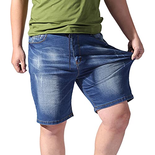 Herren Jeans Shorts Sommer Lässige Jeanshose mit elastischer Taille, Kordelzug und Taschen Plus Size Cargohose(6XL,Blau) von Masrin