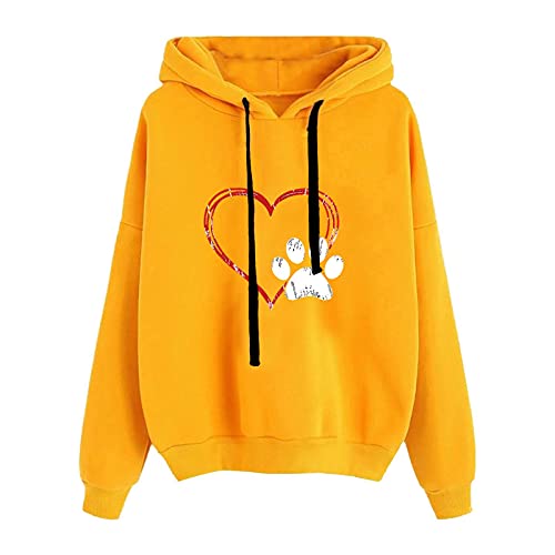 Hoodie Damen Lässige Pullover mit Hundepfote Liebesherz Druck Herbst Sweatshirt mit Kapuze Sportbekleidung mit Kordelzug Tunika Oberteile mit Langen Ärmeln Lockere Bequeme Bluse Leichter Mantel Hoodie Damen Lässige Pullover mit Hundepfote Liebesherz Druck Herbst Sweatshirt mit Kapuze Sportbekleidung mit Kordelzug Tunika Oberteile mit Langen Ärmeln Lockere Bequeme Bluse Leichter Mantel von Masrin