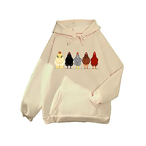 Hoodie Damen Mode Pullover mit Huhn Druck Winter Sweatshirt mit Kapuze Sportbekleidung mit Kordelzug Herbst Langarmshirts Lockere Bequeme Bluse Strassenmode Leichter Mantel von Masrin