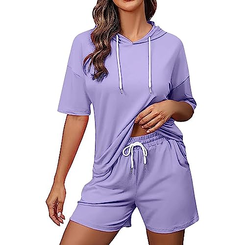 Jogginganzug Damen Sommer Einfarbiges Trainingsset Kurzarm Hoodie + Elastische Taille Shorts Activewear Zweiteiler Set Sportbekleidung Trainingsanzüge Gym Workout Fitness set Sport Kleidung Outfit Jogginganzug Damen Sommer Einfarbiges Trainingsset Kurzarm Hoodie + Elastische Taille Shorts Activewear Zweiteiler Set Sportbekleidung Trainingsanzüge Gym Workout Fitness set Sport Kleidung Outfit von Masrin