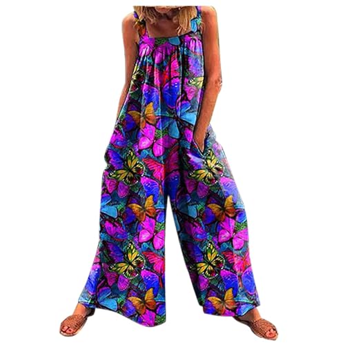 Jumpsuit Damen Sommer Latzhose Lang Oversize Arbeitshose Bunt Schmetterling Cargohose Einteiler Overall Breite Bein Bib Pants mit großer Tasche Ärmellos Jumper Spielanzug Onesie Romper Hosenanzug Jumpsuit Damen Sommer Latzhose Lang Oversize Arbeitshose Bunt Schmetterling Cargohose Einteiler Overall Breite Bein Bib Pants mit großer Tasche Ärmellos Jumper Spielanzug Onesie Romper Hosenanzug von Masrin