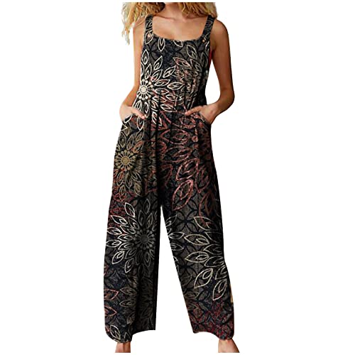 Jumpsuits für Damen Latzhose Lang Oversize Arbeitshose Cargohose Blumendruck Einteiler Overall Ärmellos Breite Bein Bib Pants mit großer Tasche Spielanzug Jumper Onesie Strampler Streetwear von Masrin