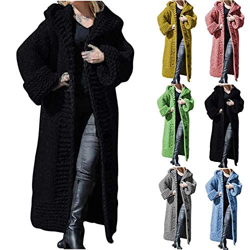 Kapuzen Strickjacke Damen Übergroßer einfarbiger Strickpullover Grobstrick Kapuzenmantel Einreihige Cardigan Bluse Knöchellange Maxi Windjacke Warmer Winterjacke Übergangsjacke Wintermantel von Masrin