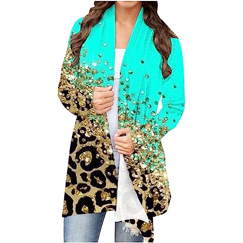 Lang Strickjacke Damen Leichter Mantel Leopardennaht Mittellang Trenchcoat Sommer Herbst Übergangsmantel Langarmshirt Long Windjacke Damenmantel Sportjacke Sonnenschutzshirt Urlaub Strand Bluse von Masrin