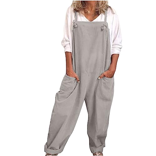 Latzhose Damen Sommer Lang Baumwoll Leinen Jumpsuit Oversize Cargohose Arbeitshose Einfarbig Einteiler Overall Ärmellos Breite Bein Bib Hose mit Tasche Spielanzug StrampelhöSchen Hosenanzug Latzhose Damen Sommer Lang Baumwoll Leinen Jumpsuit Oversize Cargohose Arbeitshose Einfarbig Einteiler Overall Ärmellos Breite Bein Bib Hose mit Tasche Spielanzug StrampelhöSchen Hosenanzug von Masrin