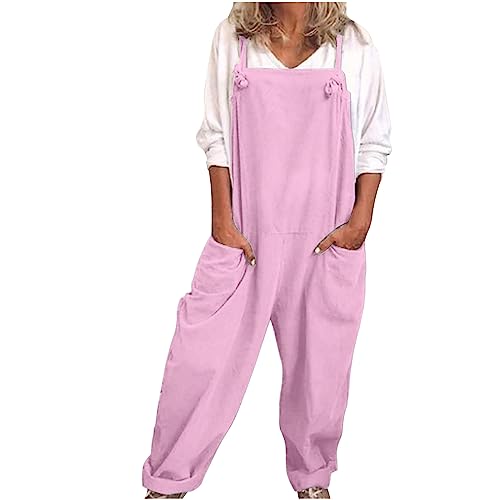 Latzhose Damen Sommer Lang Baumwoll Leinen Jumpsuit Oversize Cargohose Arbeitshose Einfarbig Einteiler Overall Ärmellos Breite Bein Bib Hose mit Tasche Spielanzug StrampelhöSchen Hosenanzug Latzhose Damen Sommer Lang Baumwoll Leinen Jumpsuit Oversize Cargohose Arbeitshose Einfarbig Einteiler Overall Ärmellos Breite Bein Bib Hose mit Tasche Spielanzug StrampelhöSchen Hosenanzug von Masrin