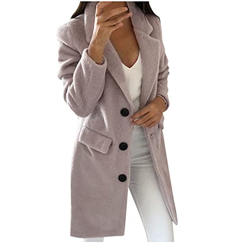 Mantel Damen Business Casual Blazer Winter warme Plüsch Oberbekleidung einfarbige Jacke Windjacke mit Revers und Langen Ärmeln Zweireihiger offener Langer Cardigan Mantel Damen Business Casual Blazer Winter warme Plüsch Oberbekleidung einfarbige Jacke Windjacke mit Revers und Langen Ärmeln Zweireihiger offener Langer Cardigan von Masrin