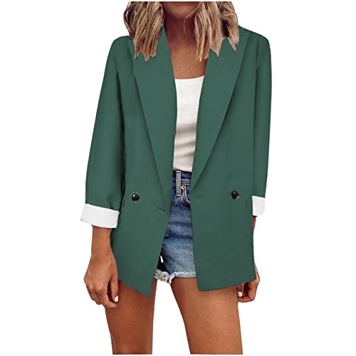 Masrin Blazer Für Damen Petite Anzug Modisches Einfarbig Anzugjacke OL Pendler Kostüm Knöpfen offene Vorderseite Longblazer Sportlich Büro Office Professionelle Kleidung Für Abschlussball Longblazer von Masrin