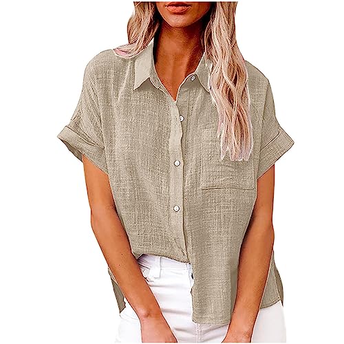 Masrin Bluse Damen Button Down Hemden Shirt aus Baumwoll Leinen Kurzarm Hemdbluse mit Revers Einfarbige Oberteile Urlaub Freizeithemd Tops Hemdbluse Blusenshirt Sommer Strandshirt S-5XL Masrin Bluse Damen Button Down Hemden Shirt aus Baumwoll Leinen Kurzarm Hemdbluse mit Revers Einfarbige Oberteile Urlaub Freizeithemd Tops Hemdbluse Blusenshirt Sommer Strandshirt S-5XL von Masrin