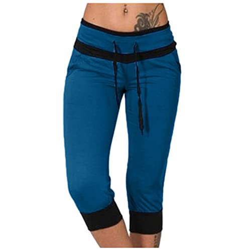 Masrin Caprihose Damen Schmal Sitzende Yogahose Farblich passende Sporthose Sommerhose mit Hoher Taille Kordelzug Krawattenhose Plus Size Laufhose Outdoor Jogginghose Wanderhose Trainingshose S-4XL von Masrin