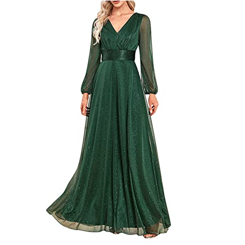 Masrin Cocktailkleid Damen Modisches Einfarbiges Brautjungfernkleid Bankettkleid mit Hoher Taille Knöchellanges Abendkleid Langarm Chiffonkleid mit V-Ausschnitt Fließendes Swing Kleid Tüllkleid Masrin Cocktailkleid Damen Modisches Einfarbiges Brautjungfernkleid Bankettkleid mit Hoher Taille Knöchellanges Abendkleid Langarm Chiffonkleid mit V-Ausschnitt Fließendes Swing Kleid Tüllkleid von Masrin