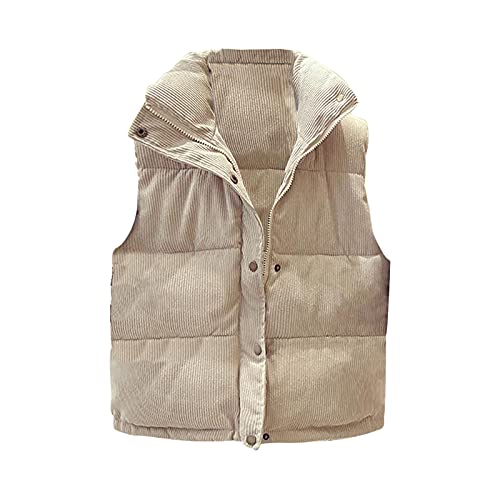 Masrin Cordweste Damen Kurz Baumwolle Daunenjacke Ärmellose Stehkragen Daunenweste Reißverschluss Steppweste Einfarbige Übergangsjacke Wintermantel Gefütterte Winterjacke Softshelljacke Bomberjacke von Masrin